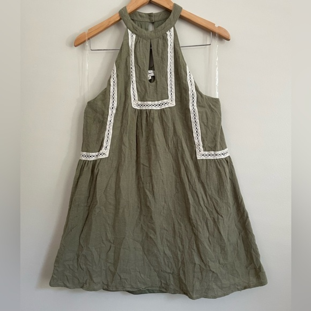 Entro Women’s Sleeveless Shift Short Dress Sage Green Lace Small‎ Lined